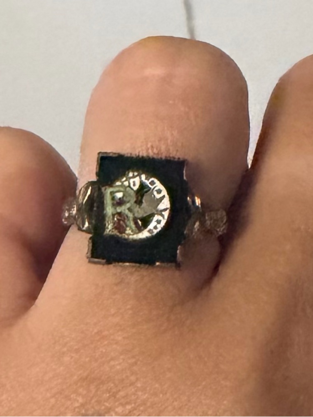 Vintage Odd Fellows Daughters of Rebekah Onyx & Enamel Gold Filled Ring SZ 6 1/2